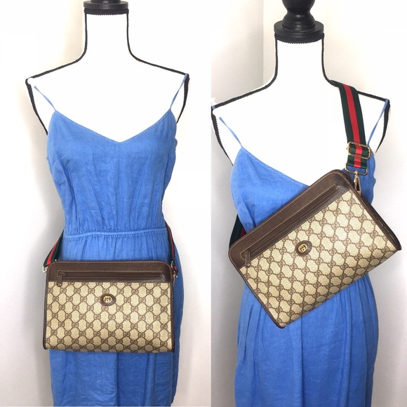 Authentic Gucci brown monogram coated canvas crossbody bag clutch - Picture 3 of 16